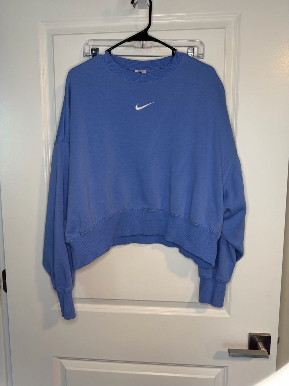 Nike Periwinkle Cropped Crew Sweatshirt with White Swoosh